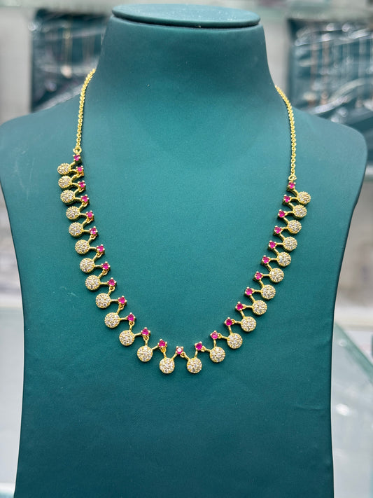 Elegant Gold finish Necklace with look-alike Rubies and Diamonds