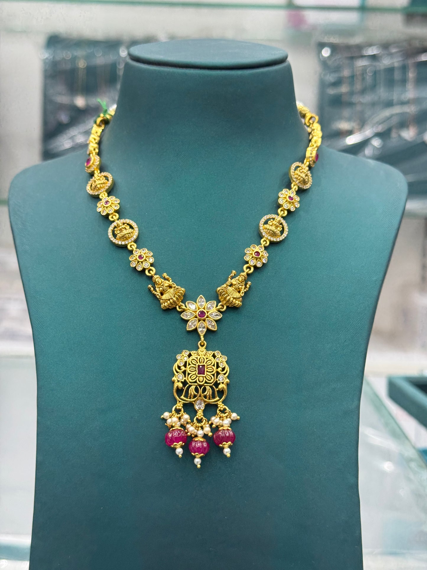 Lakshmi Traditional 925 silver Necklace with Intricate Designs and Gemstones