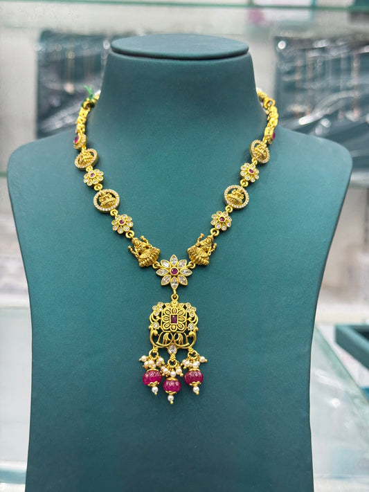 Lakshmi Traditional 925 silver Necklace with Intricate Designs and Gemstones