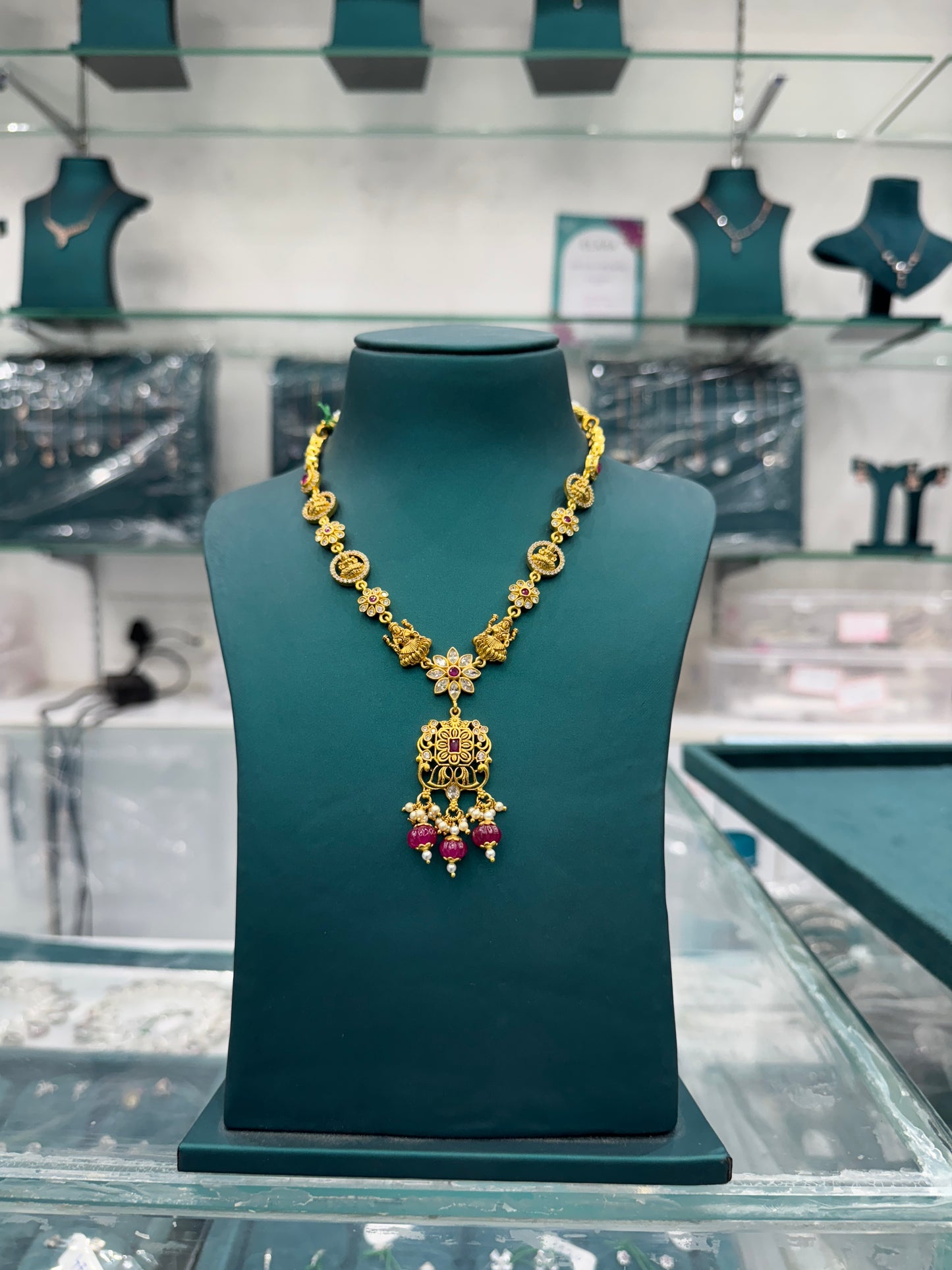 Lakshmi Traditional 925 silver Necklace with Intricate Designs and Gemstones