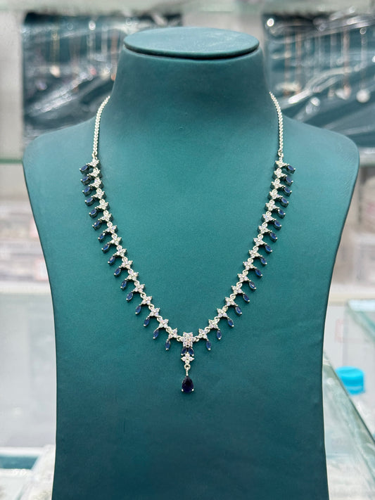 Luxury Silver Necklace with Blue and White Gemstones