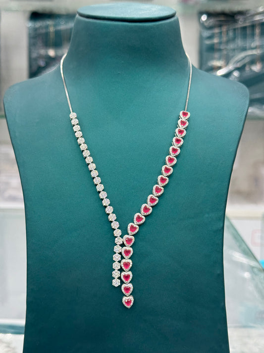 Elegant Ruby and Diamond look a like 925 silver jewellery Long Necklace